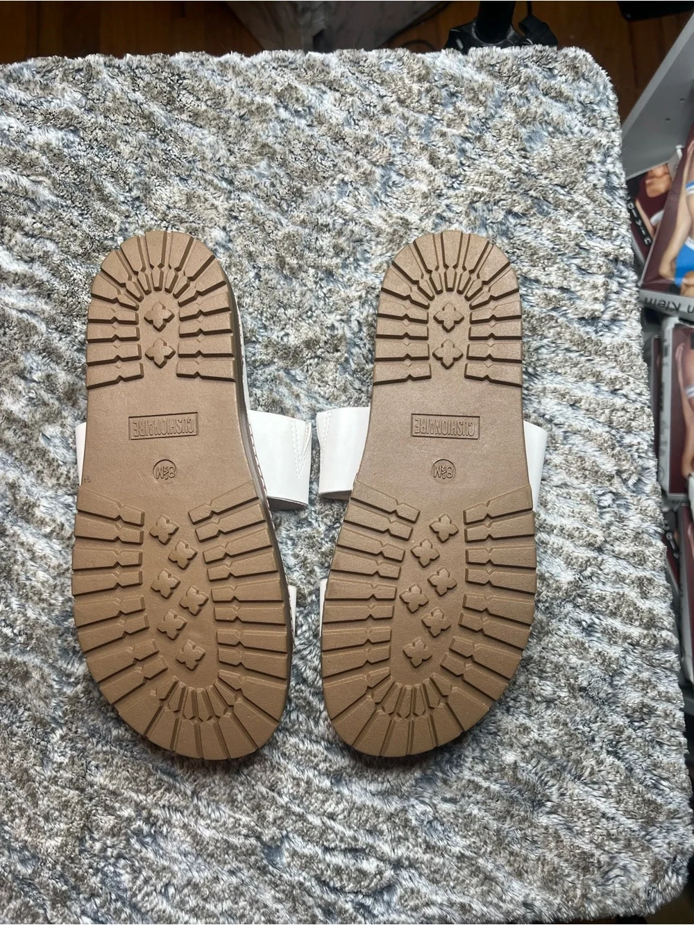 Cushionaire Women’s Cream Double-Strap Slide Sandals